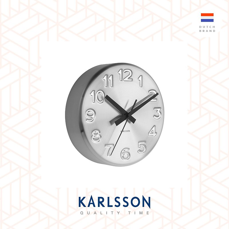 荷蘭Karlsson 19cm 凹紋數字掛鐘鋼銀色 Engraved numbers steel - 時鐘/鬧鐘 - 其他金屬 銀色