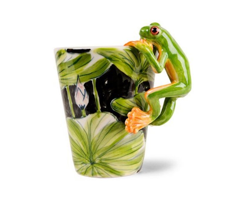 [May] lettering animal mugs Blue Witch British hand-painted ceramic mug cup frog three-dimensional lettering - Bar Glasses & Drinkware - Other Materials Green