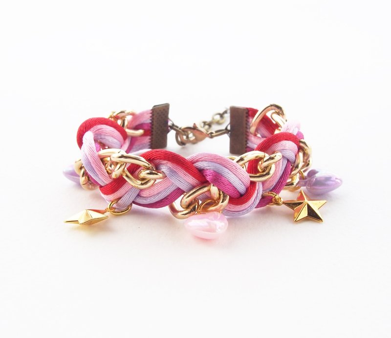 ♥ ELBRAZA ♥ Red braided bracelet with gold chian. - Bracelets - Other Materials 