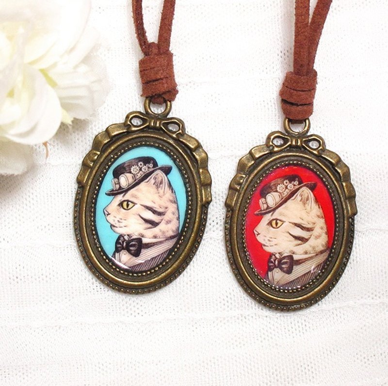 Original illustrations - Cat Duke necklace _Steampunk - สร้อยคอ - โลหะ สีนำ้ตาล