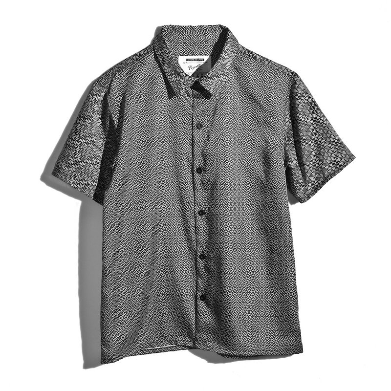 黑色催眠格 短袖襯衫 - 男襯衫/休閒襯衫 - 聚酯纖維 黑色