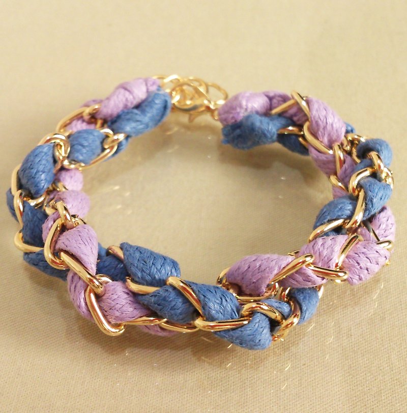 ～Fairy Tale～Double Circle Color Wax Rope Bracelet～ Violet Lavender～Light Purple+Grey Blue - สร้อยข้อมือ - โลหะ หลากหลายสี