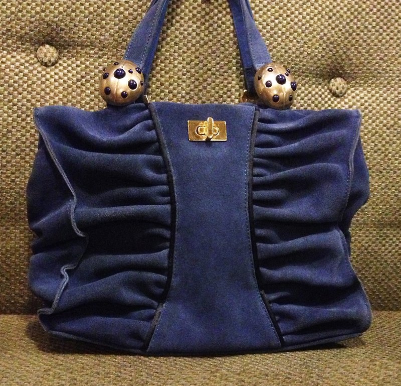 When vintage [ladybug antique blue suede bag] abroad back vintage bag VINTAGE - Messenger Bags & Sling Bags - Genuine Leather Blue