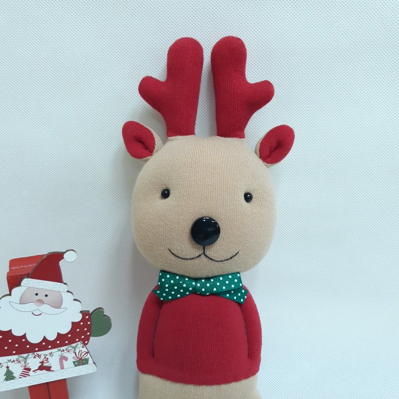 Christmas elk (small) / doll / sock doll / elk / Christmas gift - ตุ๊กตา - ผ้าฝ้าย/ผ้าลินิน สีแดง