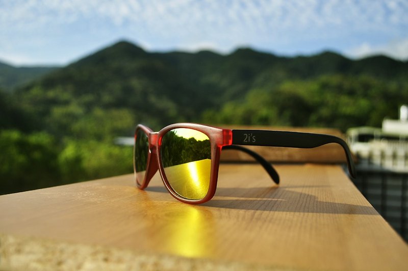 Sunglasses│Red Black Frame│Orange Lens│UV400 protection│2is Cole - แว่นกันแดด - พลาสติก สีแดง