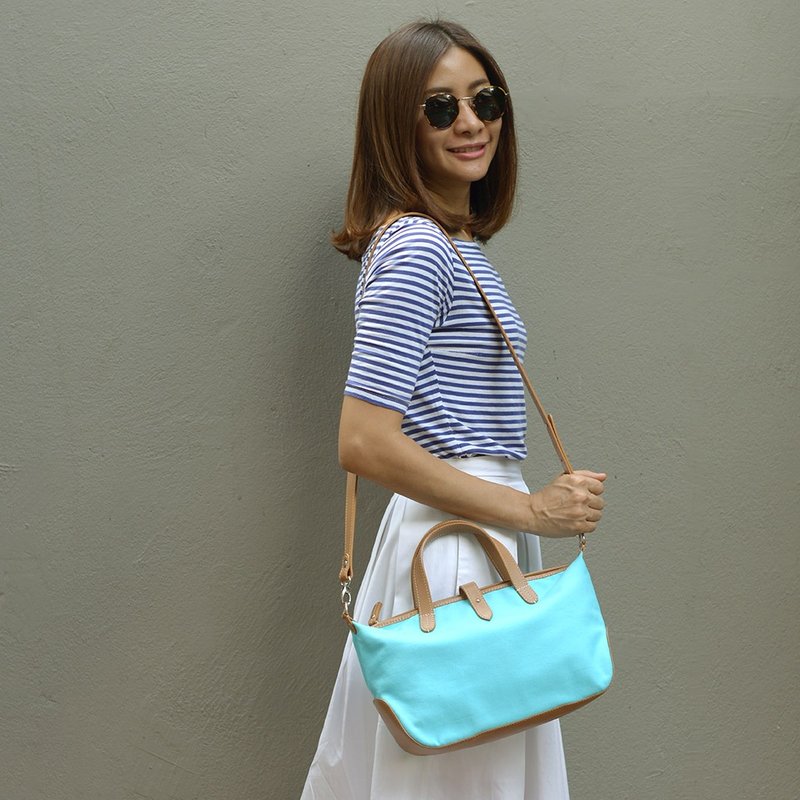 小型極簡手提/肩背包-青色 - 側背包/斜背包 - 其他材質 