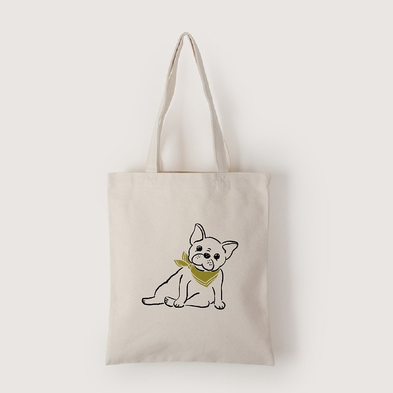 【イラスト風】スカーフ犬 | ストレートキャンバスバッグ - ショルダーバッグ - コットン・麻 ホワイト