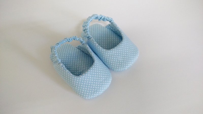 淺藍底水玉 嬰兒鞋 前包涼鞋款 彌月禮物 滿月禮 - 嬰兒鞋 - 棉．麻 藍色