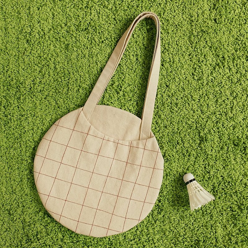 To play badminton racket round rustic burlap bag free car line Japanese embroidery thread large pockets - Messenger Bags & Sling Bags - Cotton & Hemp Khaki