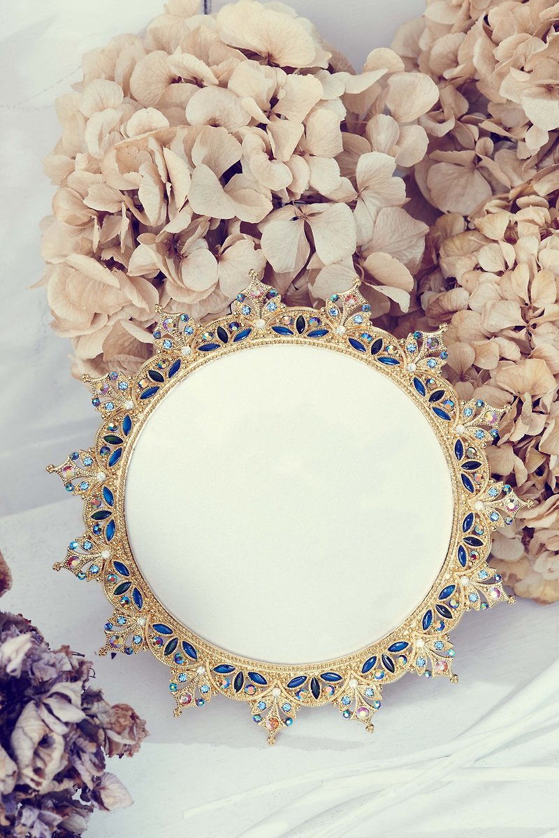 Neve Jewelry Gorgeous Peacock-Round Photo Frame (Teal/Gold) - กรอบรูป - โลหะ สีน้ำเงิน