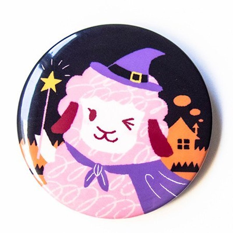 [SamBou]大円バッジハロウィーン：魔女ミスヤン - バッジ・ピンズ - プラスチック ピンク