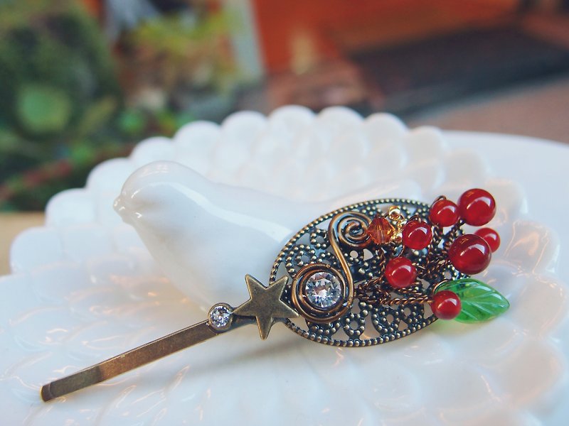 "DODOWU jewelry hand-made light" [exclusive design ※ Shanguilai small clips / side clip} - Hair Accessories - Gemstone Red