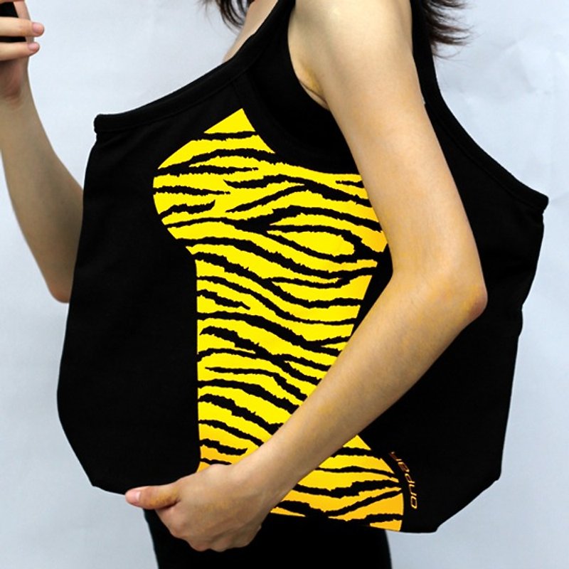 Pick your cup slim curve bag_wild fur version (tiger pattern/zebra pattern) - กระเป๋าแมสเซนเจอร์ - ผ้าฝ้าย/ผ้าลินิน สีเหลือง