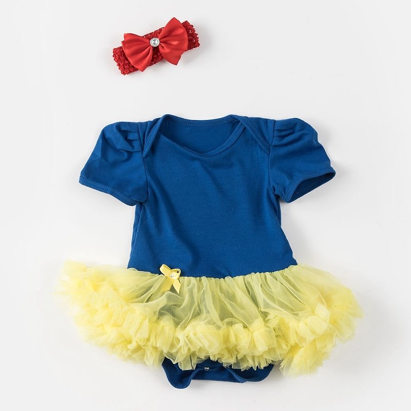 女嬰雪紡蓬蓬裙連身衣 –白雪公主(短袖) - 包屁衣/連身衣 - 棉．麻 藍色