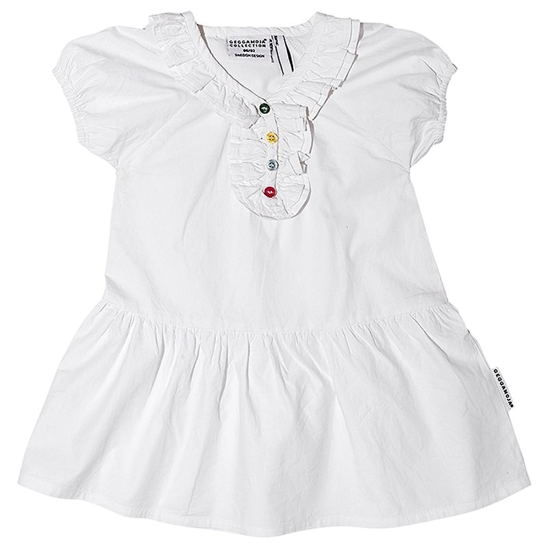 [Nordic children's clothing] Swedish organic cotton princess sleeve dress 1 to 8 years old white - Kids' Dresses - Cotton & Hemp White
