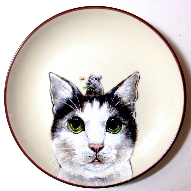 Wall decorative plate / dessert plate series - meow love rat treasure - Small Plates & Saucers - Porcelain 