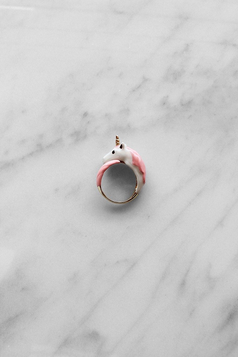 銅/黃銅 戒指 粉紅色 - 粉紅獨角獸戒指