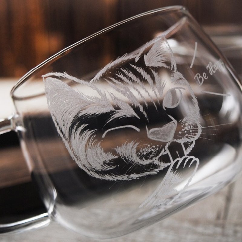 300cc Q版 猫猫茶 3ピース ティーカップ 手吹きガラス茶 特別観覧用水 - 似顔絵 - ガラス ブラウン