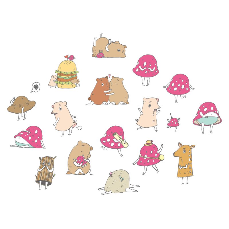 紅色小菇貼紙組合包 - 貼紙 - 紙 粉紅色