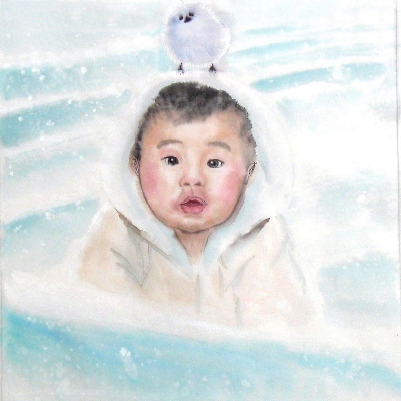 客製化肖像订製-赤子心之孩子的梦幻童年-25x25cm画心 - 似顏繪/人像畫 - 紙 