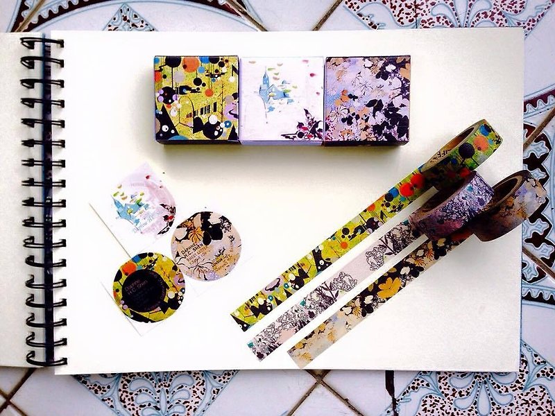 Hand-painted paper tape full set of sweet letters + chapter four + three volumes of flowers, geometric ginkgo leaves and musical notes - Washi Tape - Paper Multicolor