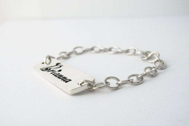 Customized Bracelet Name English Text Bracelet - Engraved (Men) 925 Sterling Silver Bracelet - ART64 - สร้อยข้อมือ - เงินแท้ สีเงิน