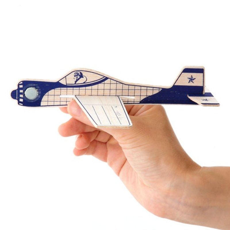 SUSS-日本 復古木頭組裝Glider桌上型訊息滑翔飛機-結合信紙卡片功能(藍色)-生日禮物推薦/現貨 - 心意卡/卡片 - 木頭 藍色