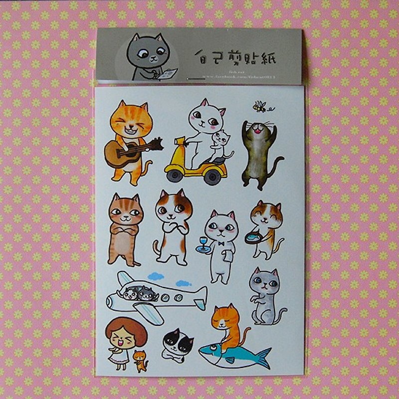 fish cat hand paper clip - Stickers - Paper Multicolor