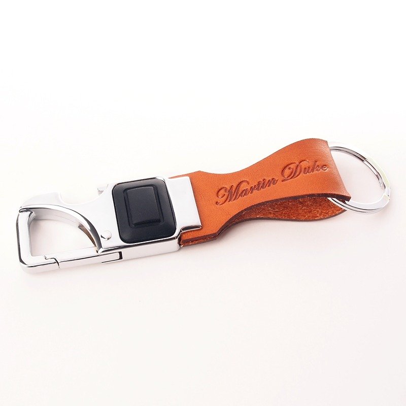  LED Key Chain Corkscrew Opener Light Brown - Keychains - Genuine Leather Brown