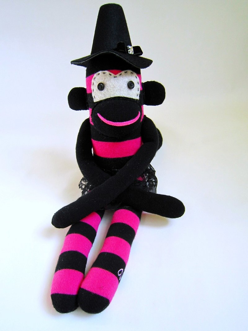 Peachy Witch Sock Monkey - Stuffed Dolls & Figurines - Cotton & Hemp Multicolor