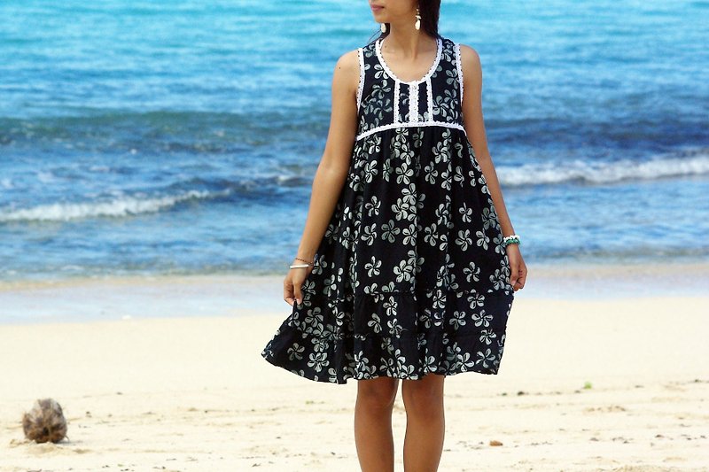 Batik frangipani Sleeveless Dress <Black> - One Piece Dresses - Other Materials Black