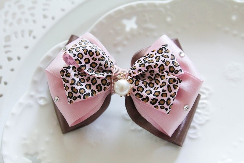 粉紅豹紋蝴蝶結法國夾 - 髮飾 - 其他材質 粉紅色