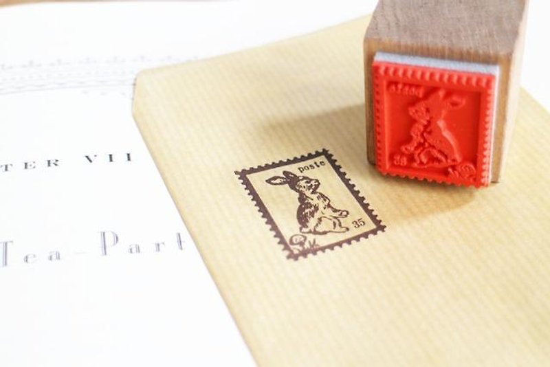【再販】ウサギの切手　スタンプ - はんこ・スタンプ台 - 木製 ブラウン