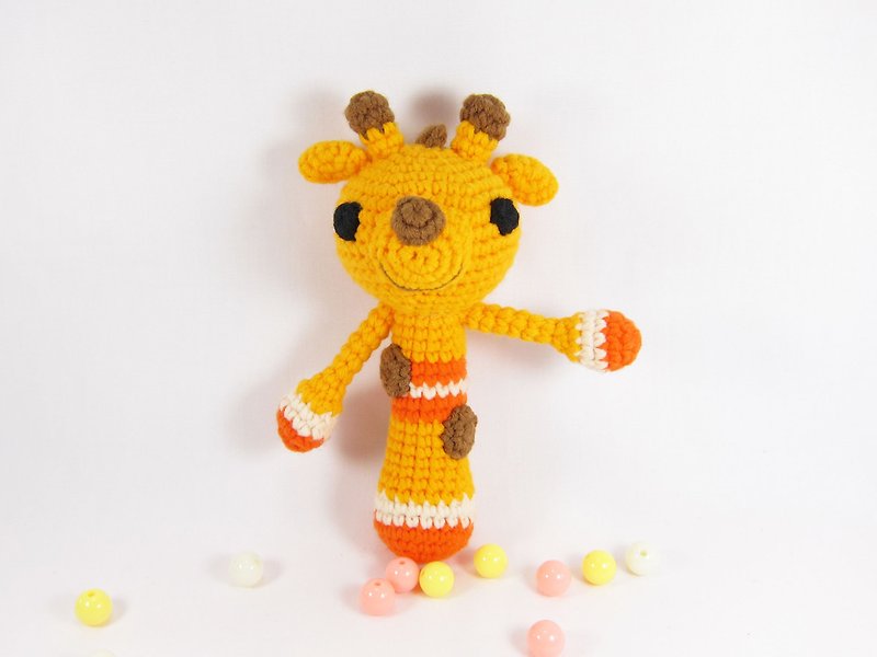 Giraffe-baby rattle-handmade moon gift (bright orange) - ของขวัญวันครบรอบ - อะคริลิค สีส้ม