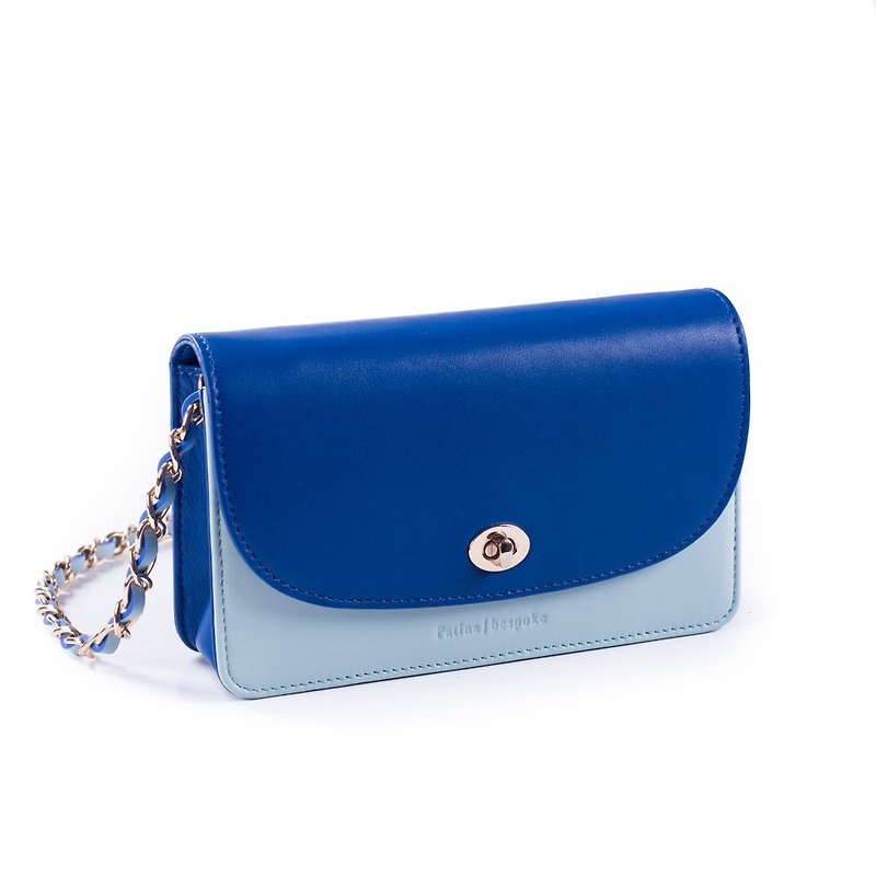 Patina Violetta custom handmade leather small shoulder bag metal chain - Messenger Bags & Sling Bags - Genuine Leather Blue