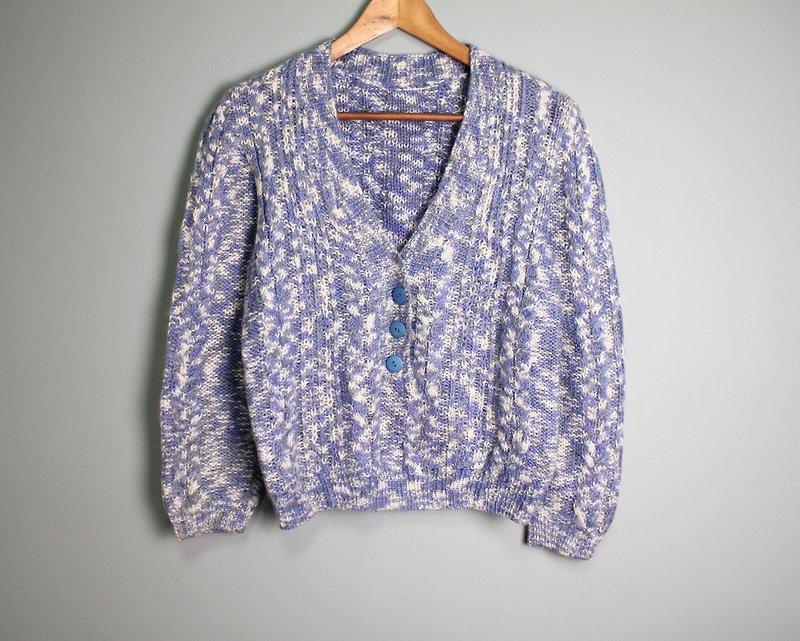 FOAK Vintage Blue Sky V-Neck Knit Sweater - Women's Sweaters - Other Materials Blue