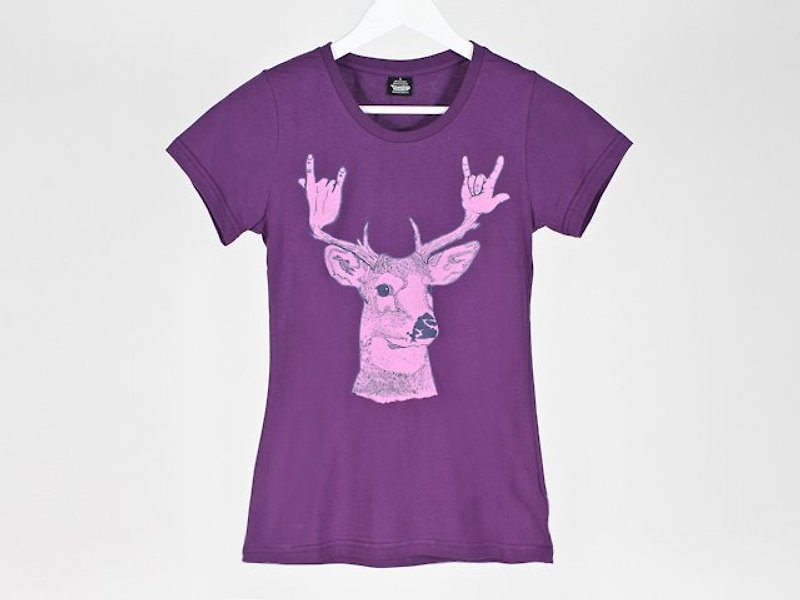 搖滾鹿角 Rock Horn 女生 - T 恤 - 棉．麻 紫色