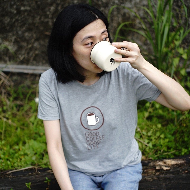 Mogu Mushroom organic cotton / pattern T / Good Coffee Good Life - Unisex Hoodies & T-Shirts - Cotton & Hemp Gray