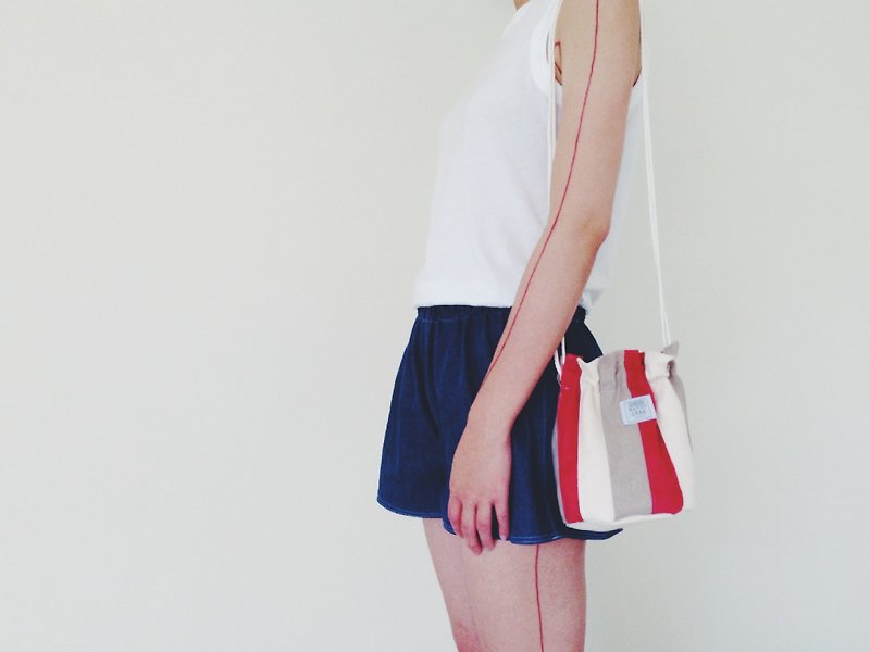 ::Bangstree:: Shoulder Bucket Bag -PeachRed+White+LightGray - Messenger Bags & Sling Bags - Other Materials Red