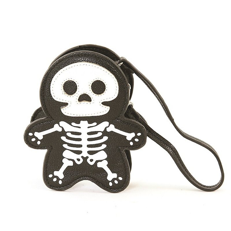 Sleepyville Critters-Skeleton Zippered Coin Purse - Clutch Bags - Faux Leather Black
