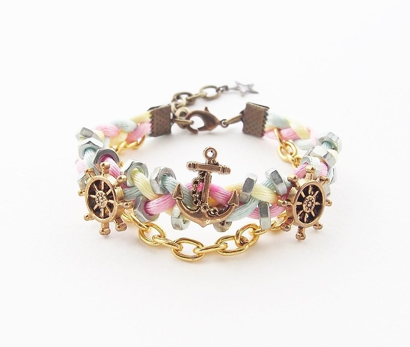 Pastel nautical bracelet with gold chain - Bracelets - Other Materials Multicolor