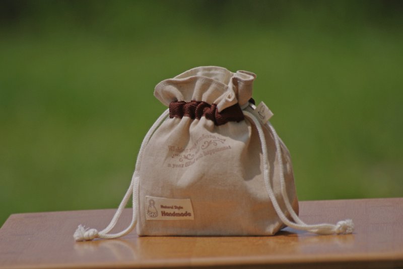 自然風的束口袋1-1   可加印英文名 自己專屬的小包包 - 手袋/手提袋 - 棉．麻 白色