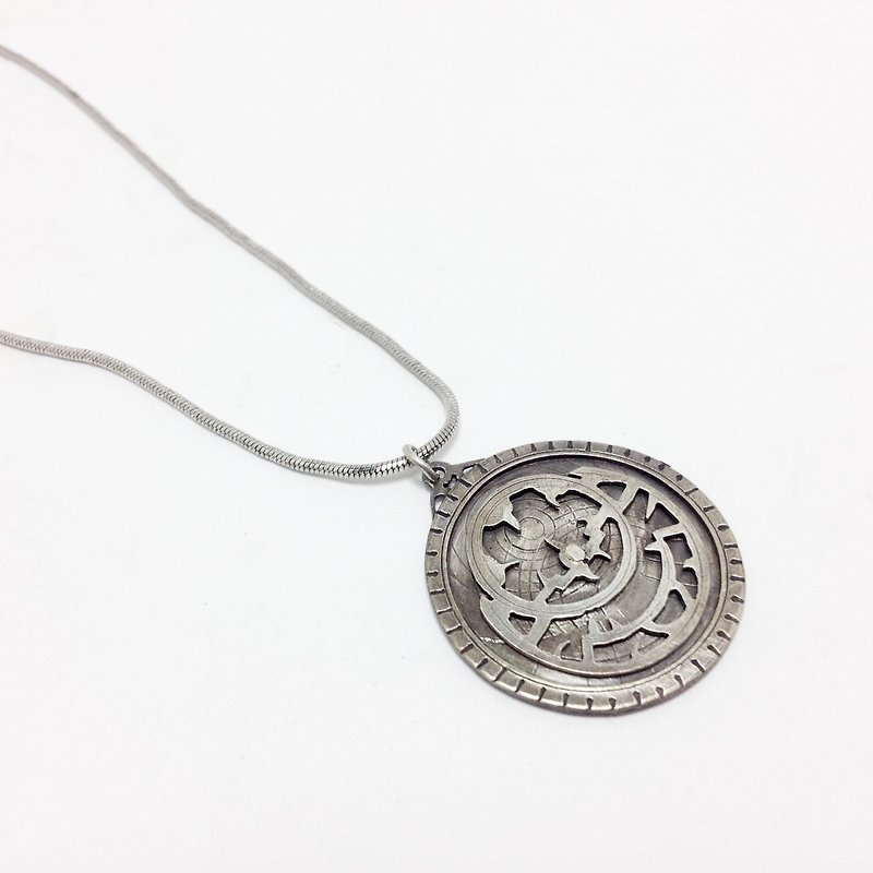 Hebrew/Hebrew Astrolabe Sterling Silver Pendant/Antique Silver| Hebrew - Necklaces - Other Metals Gray