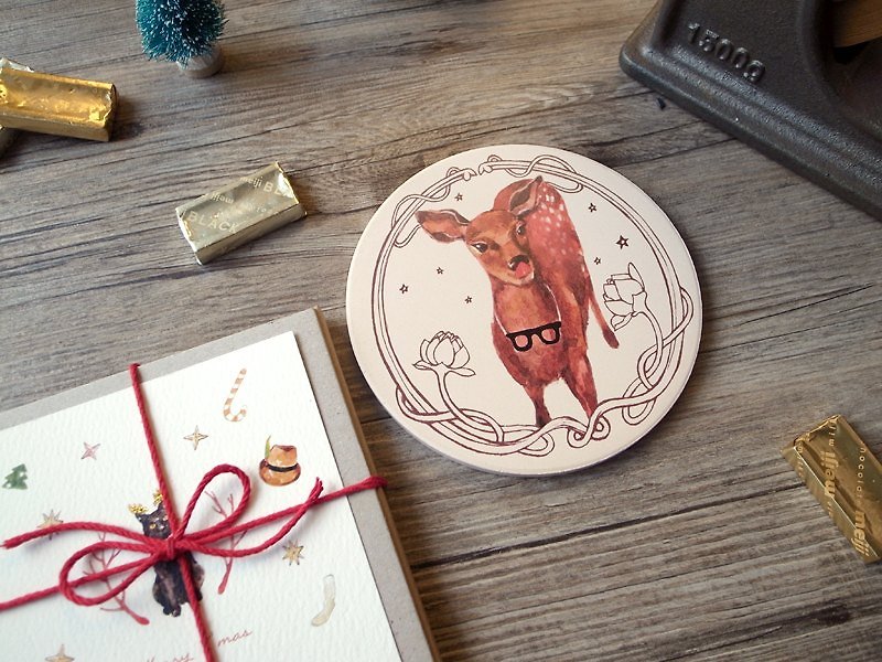 Small animal round ceramic coaster / Wen Qinglu / - Coasters - Other Materials Brown