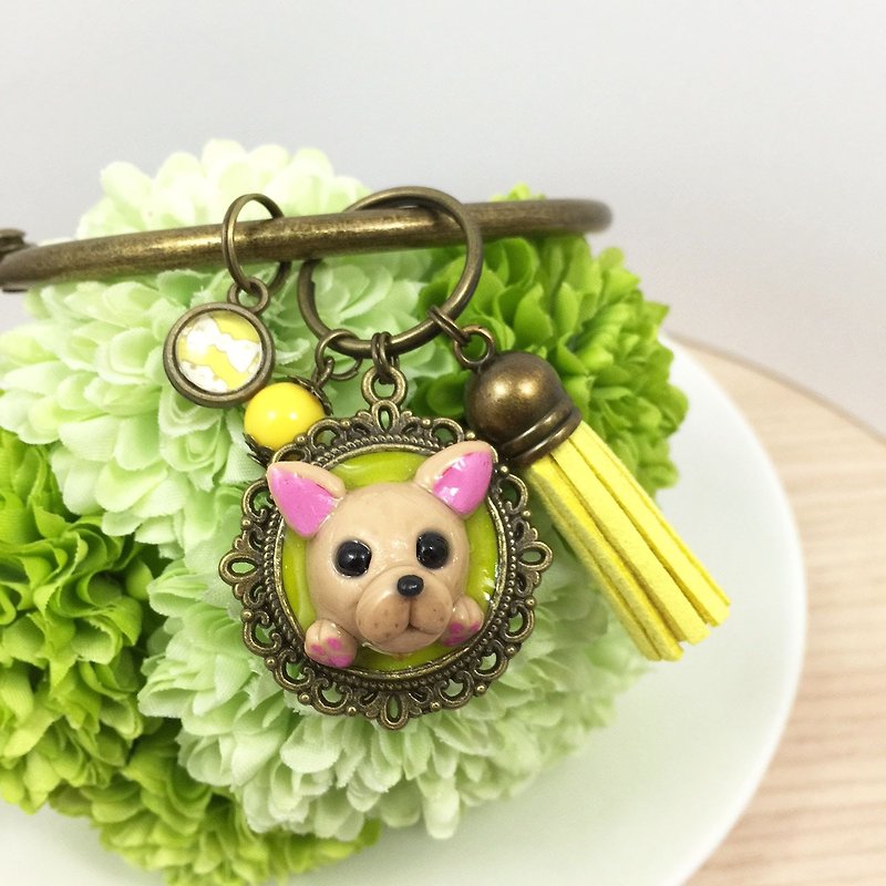 Baby Law Department ● cute yellow dog fighting large key ring handmade ● ● Limited Made in Taiwan - ที่ห้อยกุญแจ - ดินเหนียว สีเหลือง