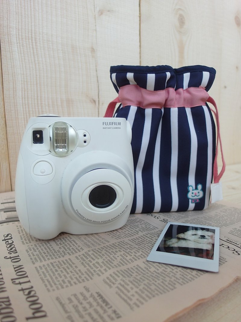 HiDots marshmallow beam port Polaroid camera bag (blue and white stripes * rabbit) - กล้อง - วัสดุอื่นๆ สีน้ำเงิน