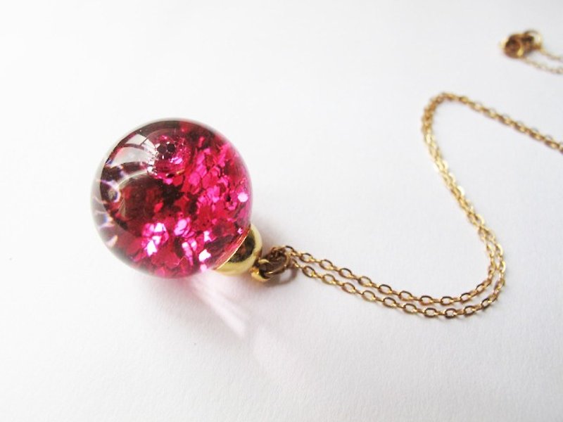 ＊Rosy Garden＊ Dark pink glitter with water inisde glass ball necklace - Chokers - Glass Red