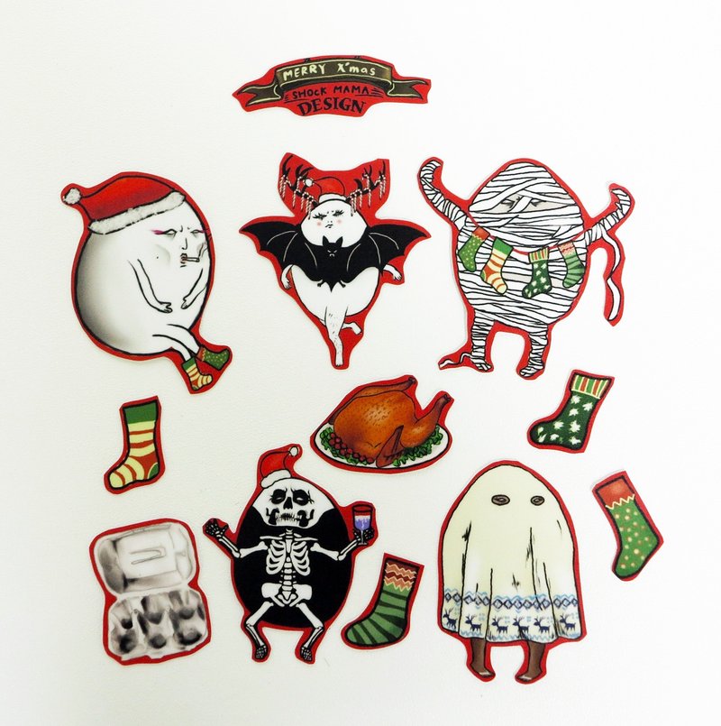 [stickes] 剩蛋聖誕快樂 防水貼紙組 - 貼紙 - 紙 紅色