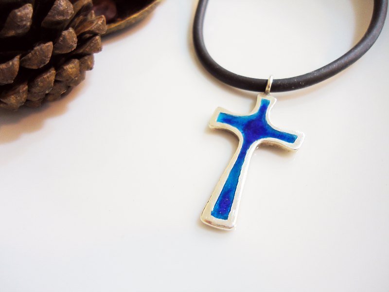 Personality Cross Enamel Silver Pendant Necklace Men's Double-sided Wearing Valentine's Day Gift - Necklaces - Other Metals 