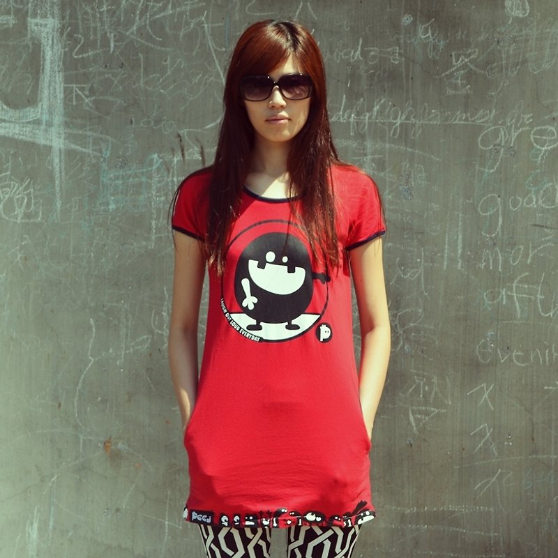 【Peej】'Ha Ha Ha' Combed cotton t-shirt / Red - Women's T-Shirts - Cotton & Hemp Red
